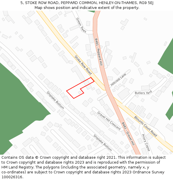 5, STOKE ROW ROAD, PEPPARD COMMON, HENLEY-ON-THAMES, RG9 5EJ: Location map and indicative extent of plot