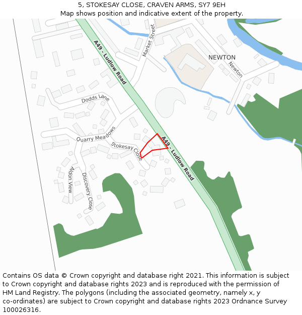 5, STOKESAY CLOSE, CRAVEN ARMS, SY7 9EH: Location map and indicative extent of plot