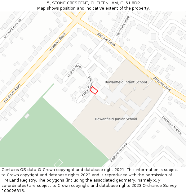 5, STONE CRESCENT, CHELTENHAM, GL51 8DP: Location map and indicative extent of plot