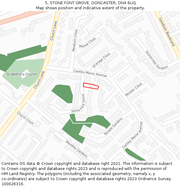 5, STONE FONT GROVE, DONCASTER, DN4 6UQ: Location map and indicative extent of plot