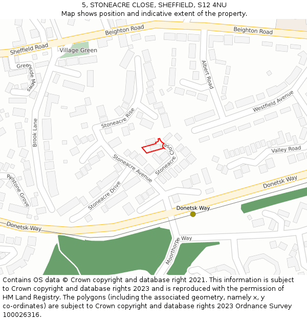 5, STONEACRE CLOSE, SHEFFIELD, S12 4NU: Location map and indicative extent of plot