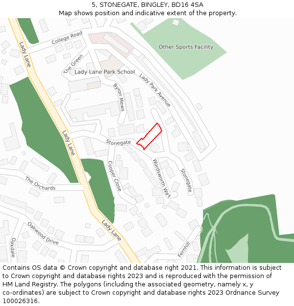 5, STONEGATE, BINGLEY, BD16 4SA: Location map and indicative extent of plot