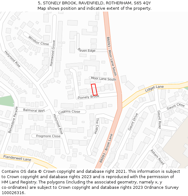 5, STONELY BROOK, RAVENFIELD, ROTHERHAM, S65 4QY: Location map and indicative extent of plot