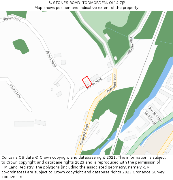 5, STONES ROAD, TODMORDEN, OL14 7JP: Location map and indicative extent of plot