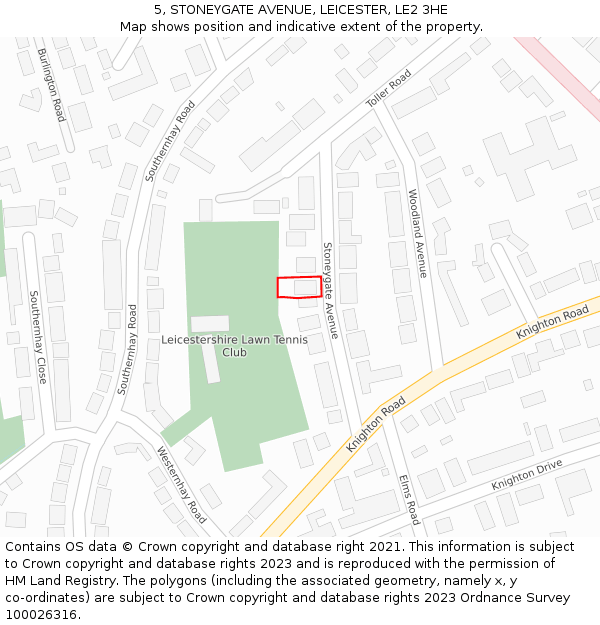 5, STONEYGATE AVENUE, LEICESTER, LE2 3HE: Location map and indicative extent of plot