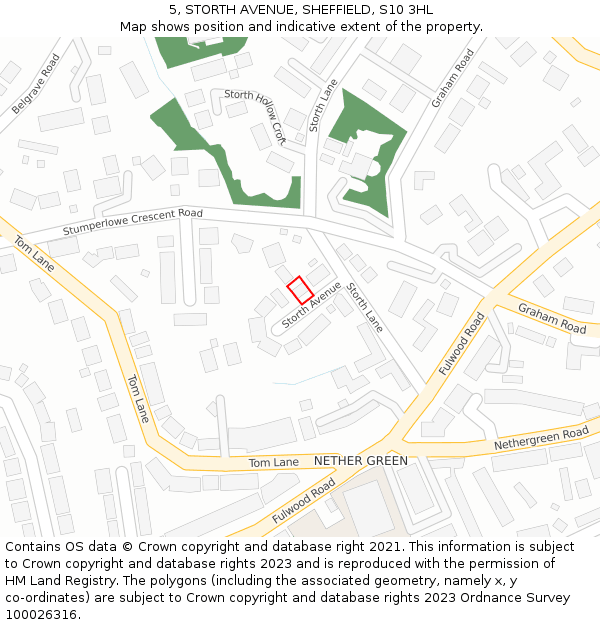 5, STORTH AVENUE, SHEFFIELD, S10 3HL: Location map and indicative extent of plot