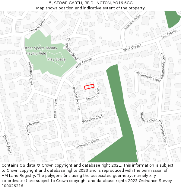5, STOWE GARTH, BRIDLINGTON, YO16 6GG: Location map and indicative extent of plot