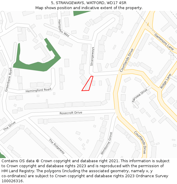 5, STRANGEWAYS, WATFORD, WD17 4SR: Location map and indicative extent of plot