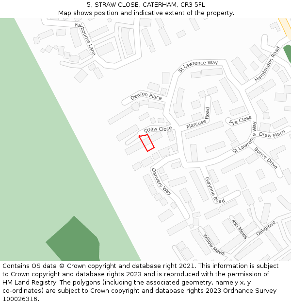 5, STRAW CLOSE, CATERHAM, CR3 5FL: Location map and indicative extent of plot