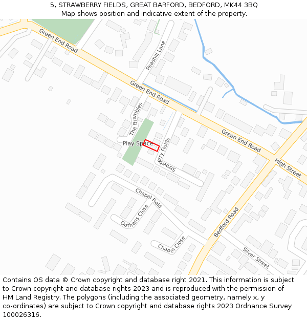 5, STRAWBERRY FIELDS, GREAT BARFORD, BEDFORD, MK44 3BQ: Location map and indicative extent of plot