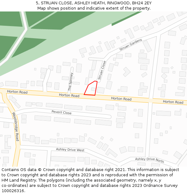 5, STRUAN CLOSE, ASHLEY HEATH, RINGWOOD, BH24 2EY: Location map and indicative extent of plot