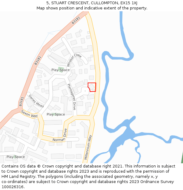 5, STUART CRESCENT, CULLOMPTON, EX15 1XJ: Location map and indicative extent of plot