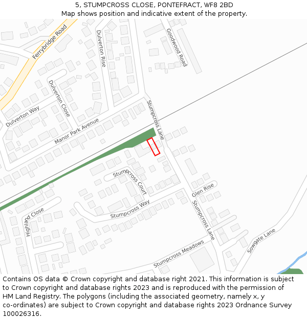 5, STUMPCROSS CLOSE, PONTEFRACT, WF8 2BD: Location map and indicative extent of plot