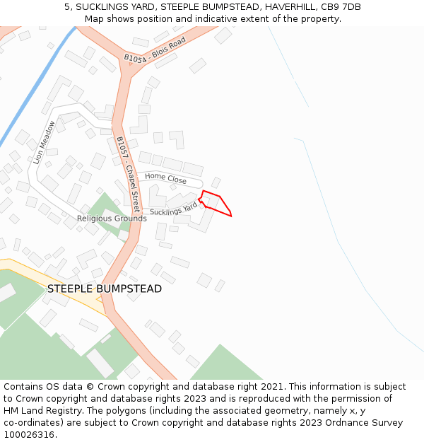 5, SUCKLINGS YARD, STEEPLE BUMPSTEAD, HAVERHILL, CB9 7DB: Location map and indicative extent of plot