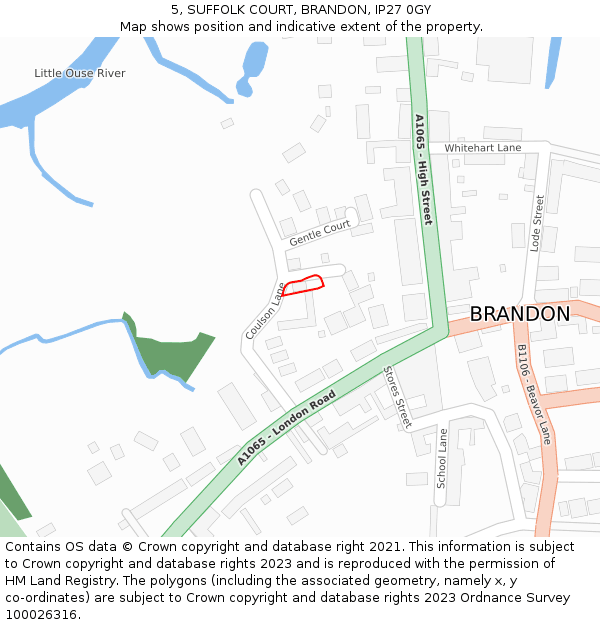 5, SUFFOLK COURT, BRANDON, IP27 0GY: Location map and indicative extent of plot