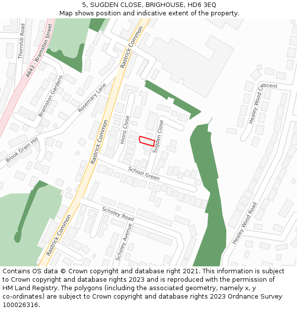 5, SUGDEN CLOSE, BRIGHOUSE, HD6 3EQ: Location map and indicative extent of plot