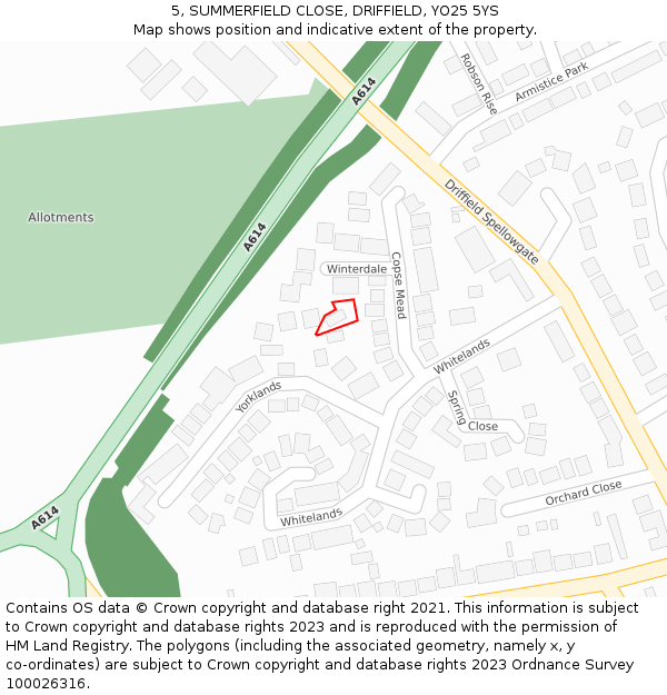 5, SUMMERFIELD CLOSE, DRIFFIELD, YO25 5YS: Location map and indicative extent of plot