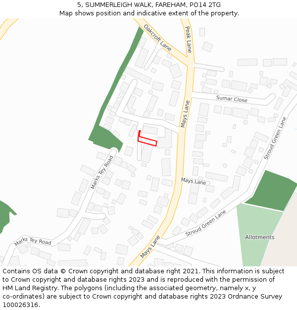 5, SUMMERLEIGH WALK, FAREHAM, PO14 2TG: Location map and indicative extent of plot