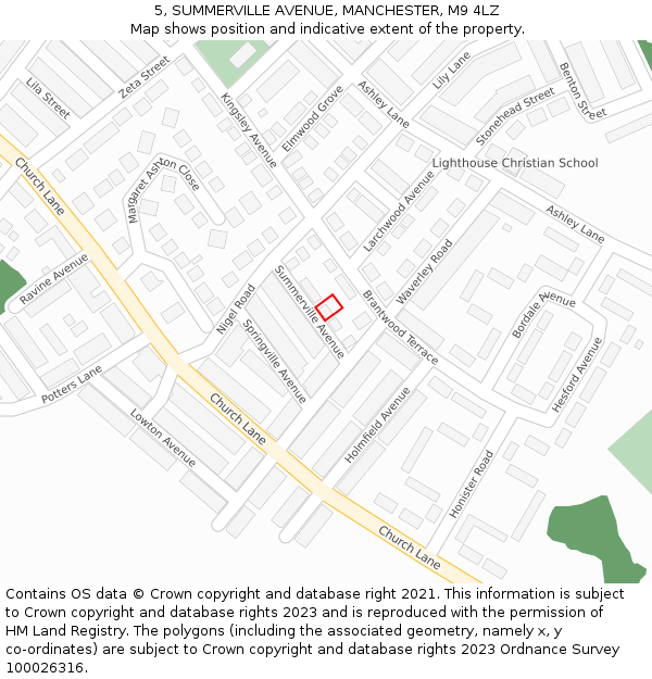 5, SUMMERVILLE AVENUE, MANCHESTER, M9 4LZ: Location map and indicative extent of plot