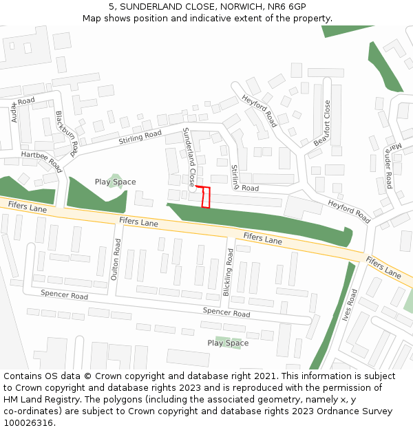 5, SUNDERLAND CLOSE, NORWICH, NR6 6GP: Location map and indicative extent of plot