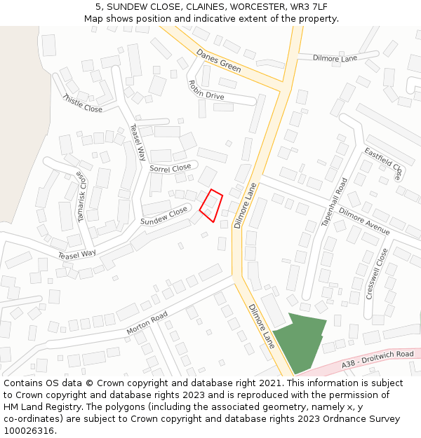 5, SUNDEW CLOSE, CLAINES, WORCESTER, WR3 7LF: Location map and indicative extent of plot