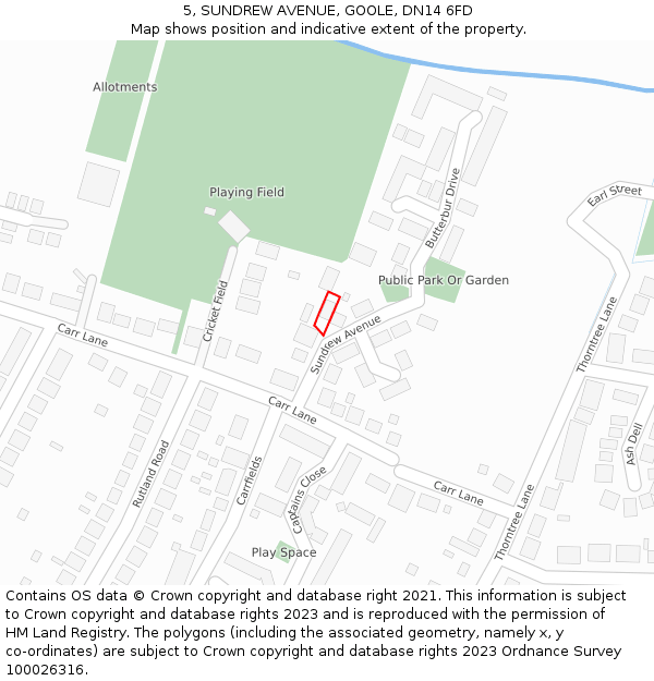 5, SUNDREW AVENUE, GOOLE, DN14 6FD: Location map and indicative extent of plot