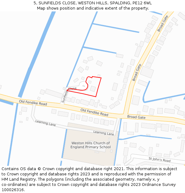 5, SUNFIELDS CLOSE, WESTON HILLS, SPALDING, PE12 6WL: Location map and indicative extent of plot