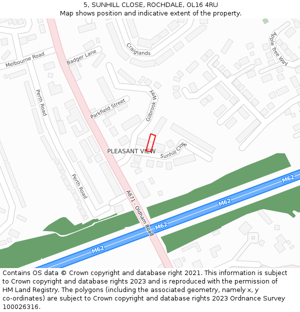 5, SUNHILL CLOSE, ROCHDALE, OL16 4RU: Location map and indicative extent of plot