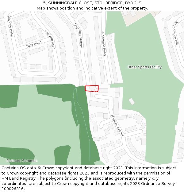 5, SUNNINGDALE CLOSE, STOURBRIDGE, DY8 2LS: Location map and indicative extent of plot