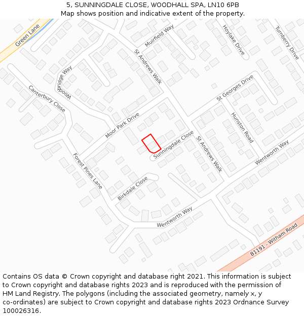 5, SUNNINGDALE CLOSE, WOODHALL SPA, LN10 6PB: Location map and indicative extent of plot