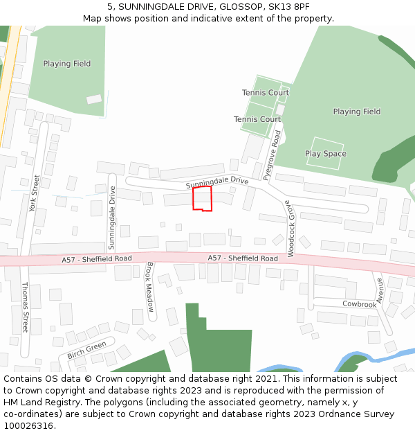 5, SUNNINGDALE DRIVE, GLOSSOP, SK13 8PF: Location map and indicative extent of plot