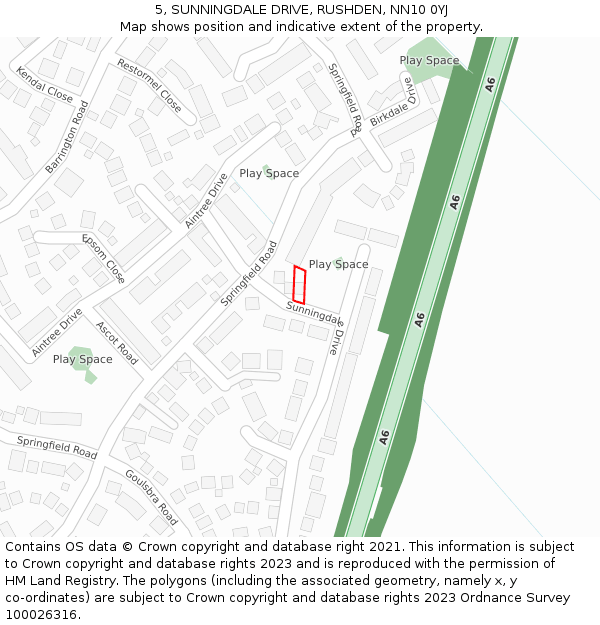 5, SUNNINGDALE DRIVE, RUSHDEN, NN10 0YJ: Location map and indicative extent of plot