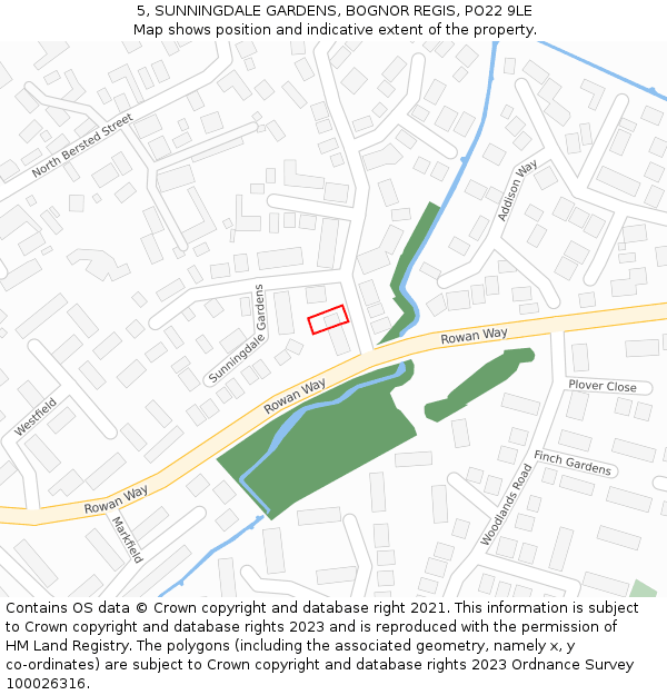 5, SUNNINGDALE GARDENS, BOGNOR REGIS, PO22 9LE: Location map and indicative extent of plot