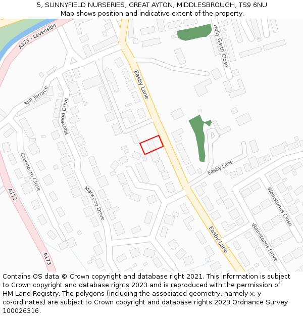 5, SUNNYFIELD NURSERIES, GREAT AYTON, MIDDLESBROUGH, TS9 6NU: Location map and indicative extent of plot