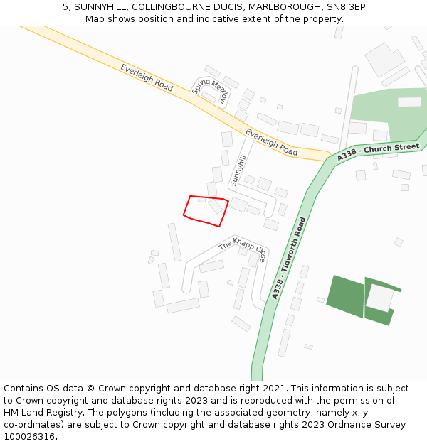 5, SUNNYHILL, COLLINGBOURNE DUCIS, MARLBOROUGH, SN8 3EP: Location map and indicative extent of plot
