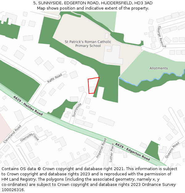 5, SUNNYSIDE, EDGERTON ROAD, HUDDERSFIELD, HD3 3AD: Location map and indicative extent of plot