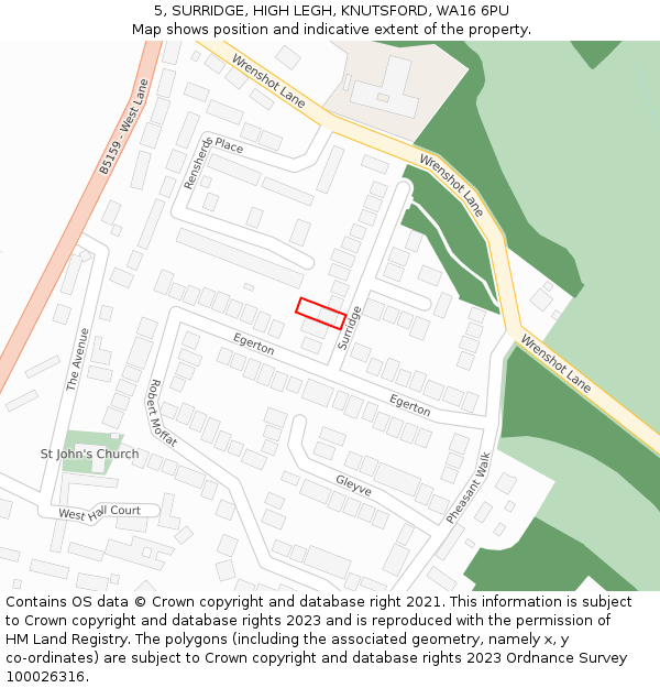 5, SURRIDGE, HIGH LEGH, KNUTSFORD, WA16 6PU: Location map and indicative extent of plot