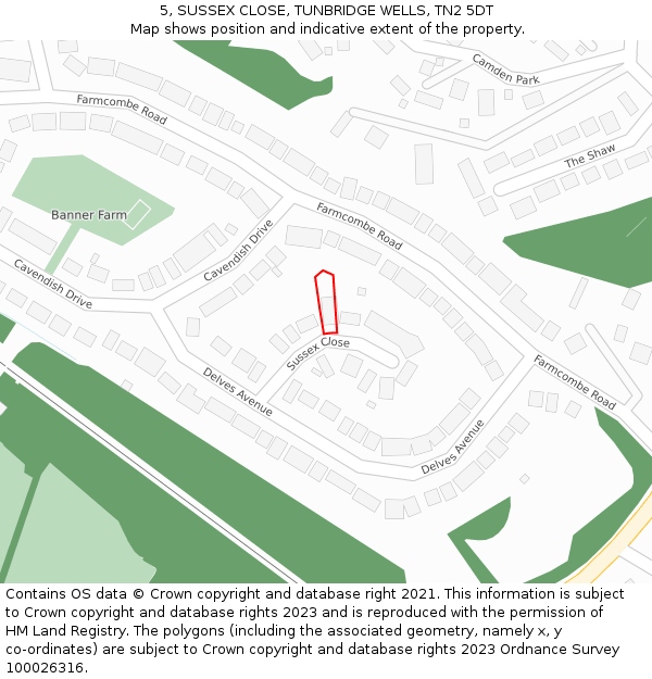 5, SUSSEX CLOSE, TUNBRIDGE WELLS, TN2 5DT: Location map and indicative extent of plot