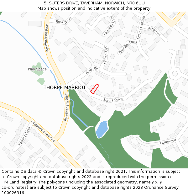 5, SUTERS DRIVE, TAVERHAM, NORWICH, NR8 6UU: Location map and indicative extent of plot