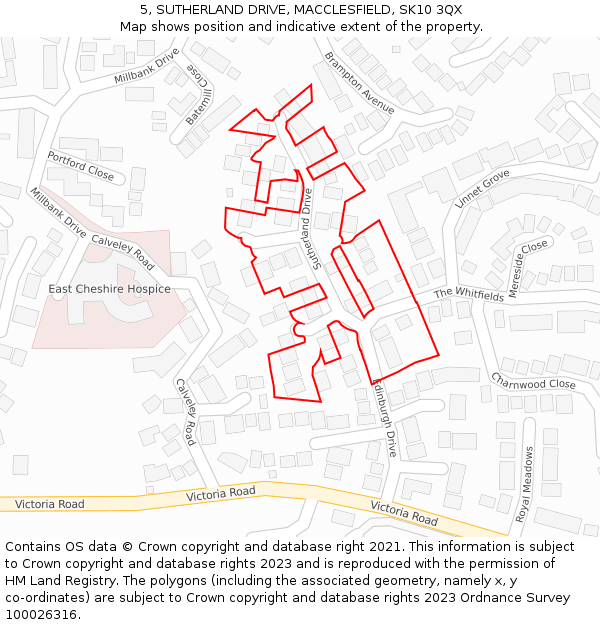 5, SUTHERLAND DRIVE, MACCLESFIELD, SK10 3QX: Location map and indicative extent of plot