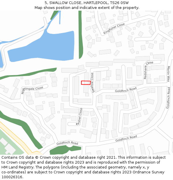 5, SWALLOW CLOSE, HARTLEPOOL, TS26 0SW: Location map and indicative extent of plot