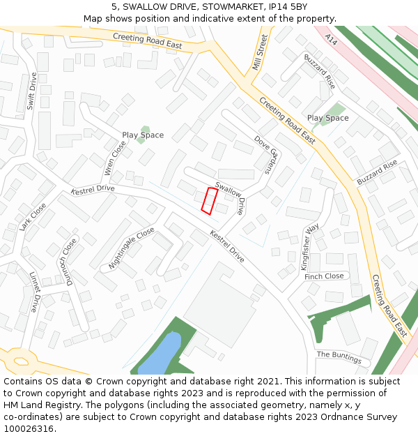 5, SWALLOW DRIVE, STOWMARKET, IP14 5BY: Location map and indicative extent of plot