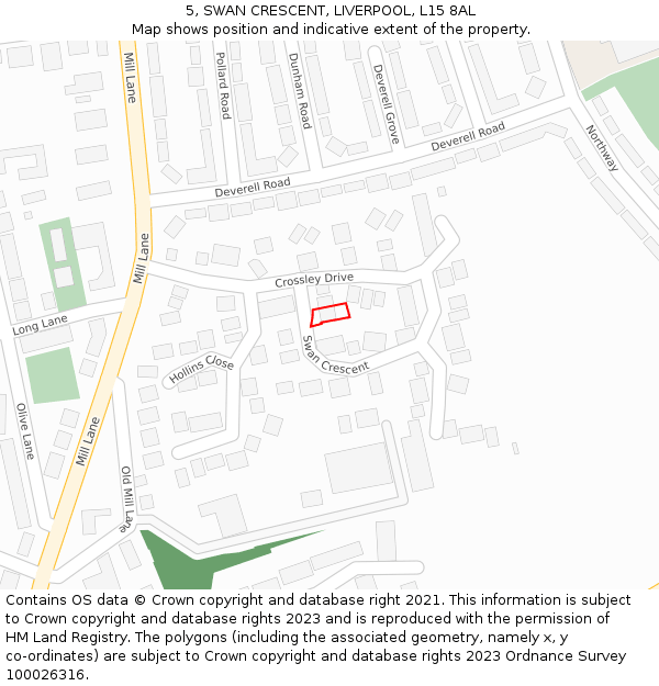 5, SWAN CRESCENT, LIVERPOOL, L15 8AL: Location map and indicative extent of plot