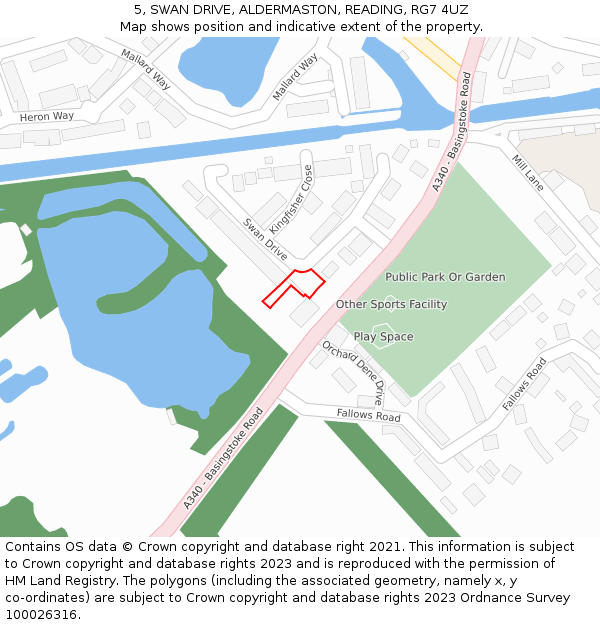 5, SWAN DRIVE, ALDERMASTON, READING, RG7 4UZ: Location map and indicative extent of plot