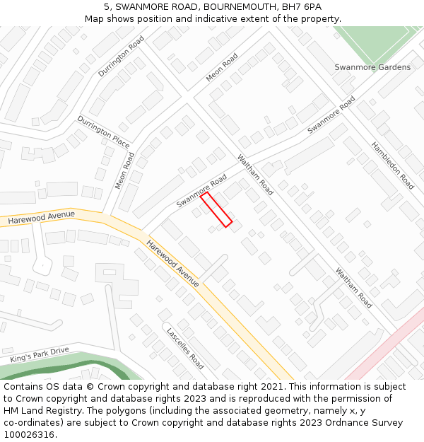 5, SWANMORE ROAD, BOURNEMOUTH, BH7 6PA: Location map and indicative extent of plot