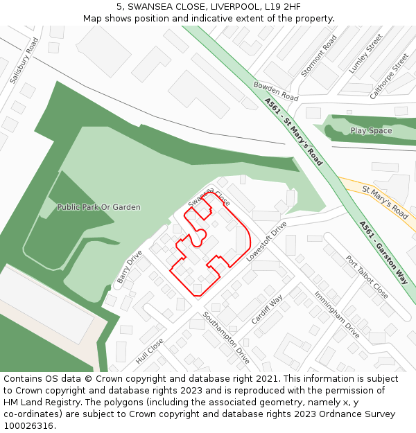 5, SWANSEA CLOSE, LIVERPOOL, L19 2HF: Location map and indicative extent of plot