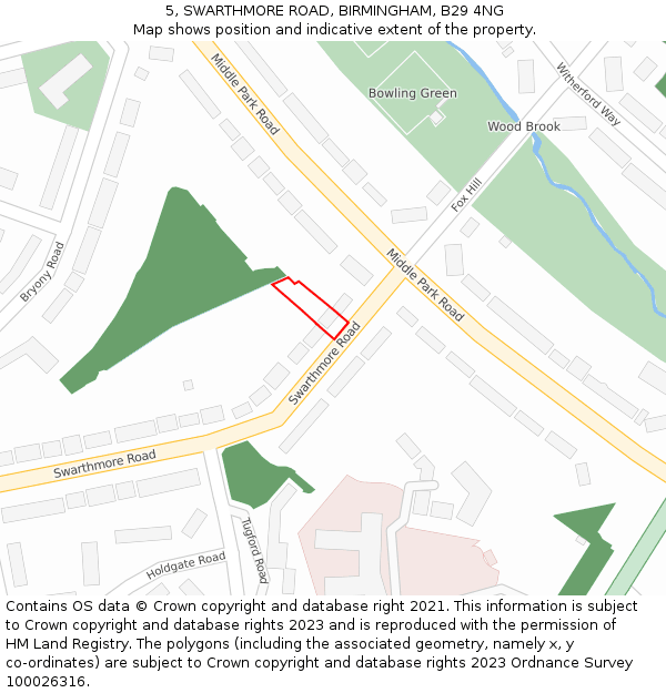 5, SWARTHMORE ROAD, BIRMINGHAM, B29 4NG: Location map and indicative extent of plot