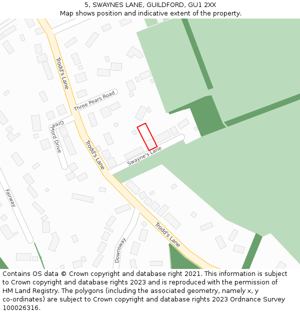 5, SWAYNES LANE, GUILDFORD, GU1 2XX: Location map and indicative extent of plot