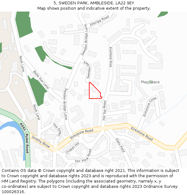 5, SWEDEN PARK, AMBLESIDE, LA22 9EY: Location map and indicative extent of plot