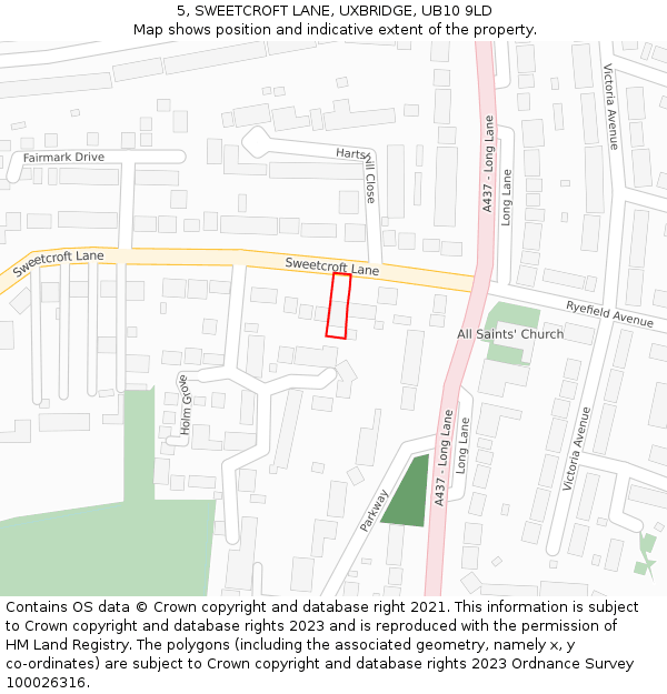 5, SWEETCROFT LANE, UXBRIDGE, UB10 9LD: Location map and indicative extent of plot